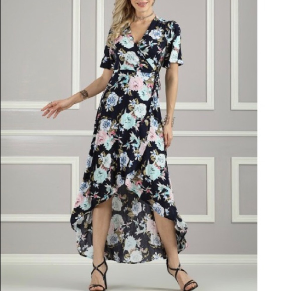 Suzanne Betro Navy Floral Wrap Dress